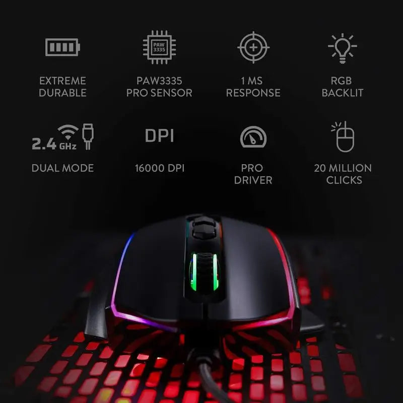 Redragon M686 Wireless Gaming Mouse 16000 DPI Dual Mode Battery