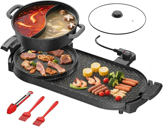 XMSJ 2200W Electric Grill And Hot Pot Combo Indoor Cooking
