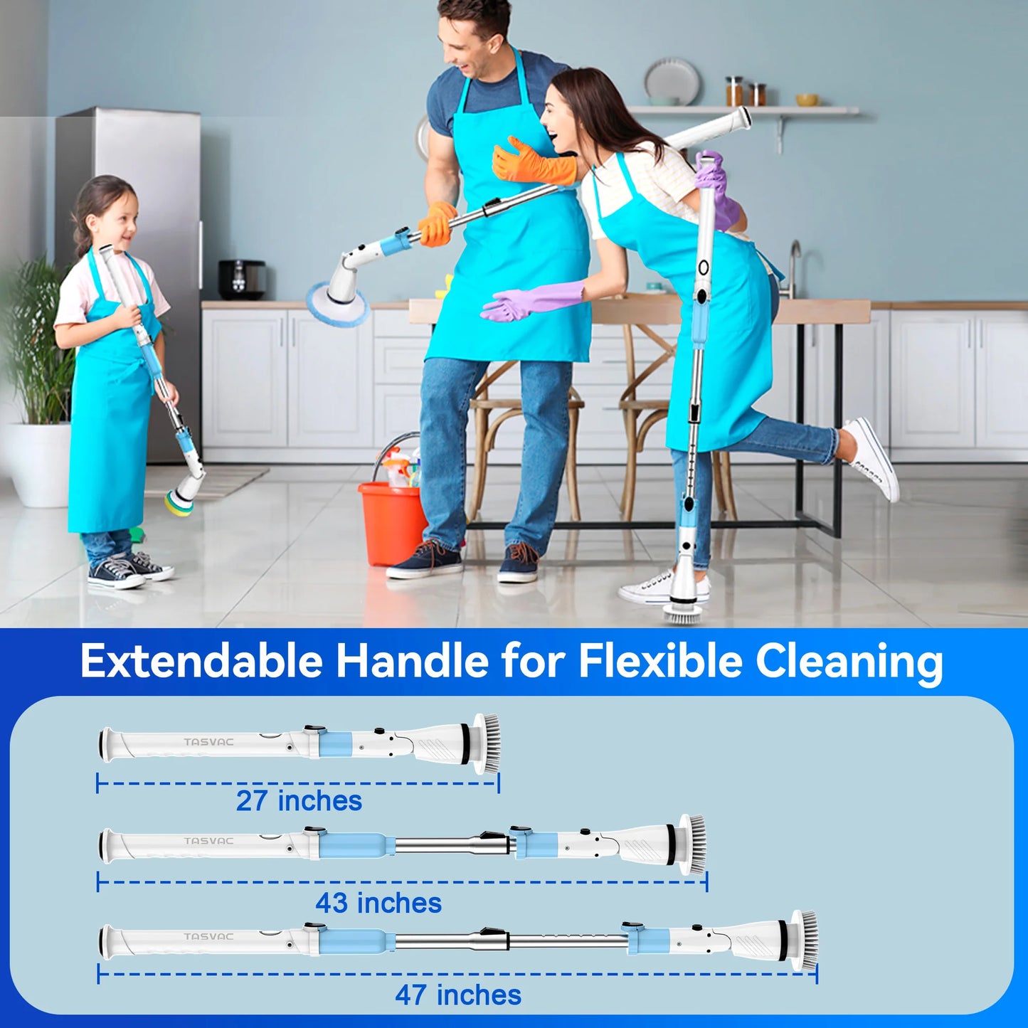 Electric Spin Scrubber Handheld Cordless Cleaning Brush with 5 Replaceable Brushes Extended Handle  450RPM for Bathroom Kitchen