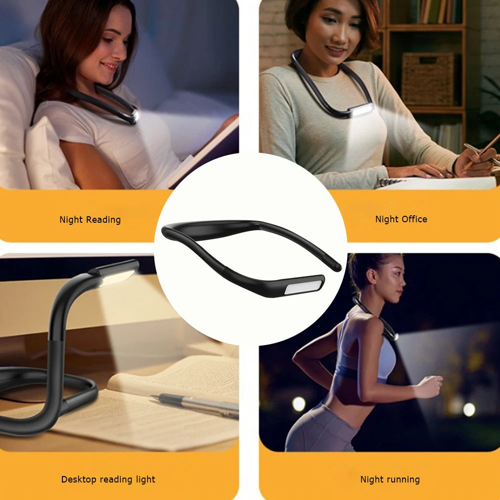 Neck Reading Light Flexible LED Book Light Handsfree Hanging Read Lamp Portable Stepless Dimming USB Rechargeable Neck Lights