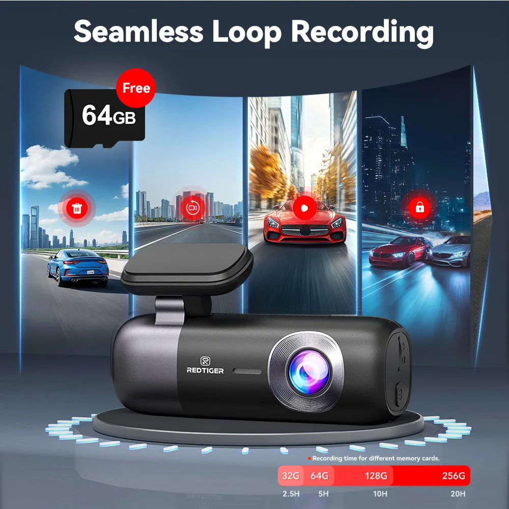 REDTIGER F9 Dashboard Cam 4K Front And Rear GPS WiFi