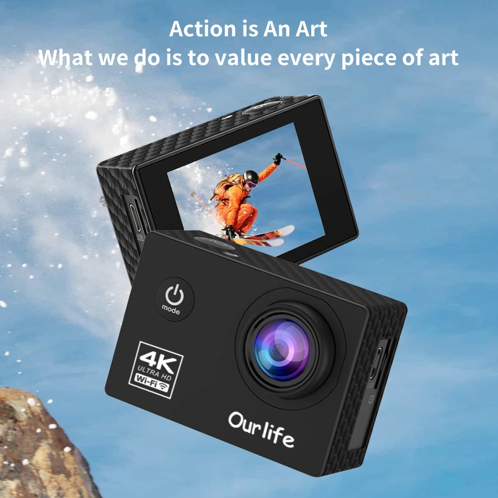 Ourlife Action Camera Ultra HD 4K 30FPS Waterproof 30m