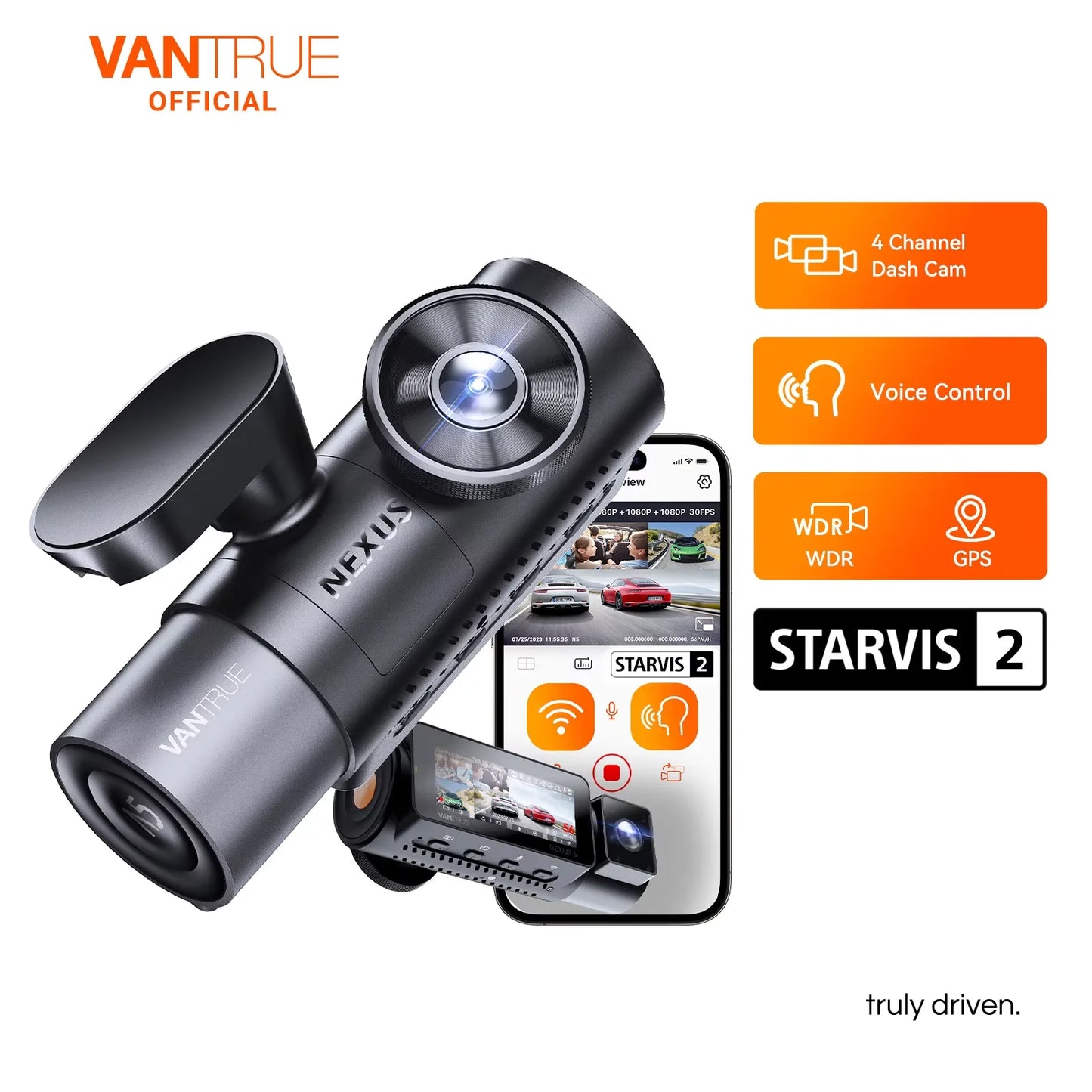 Vantrue N5 Dash Cam 4 Channel WiFi GPS Night Vision