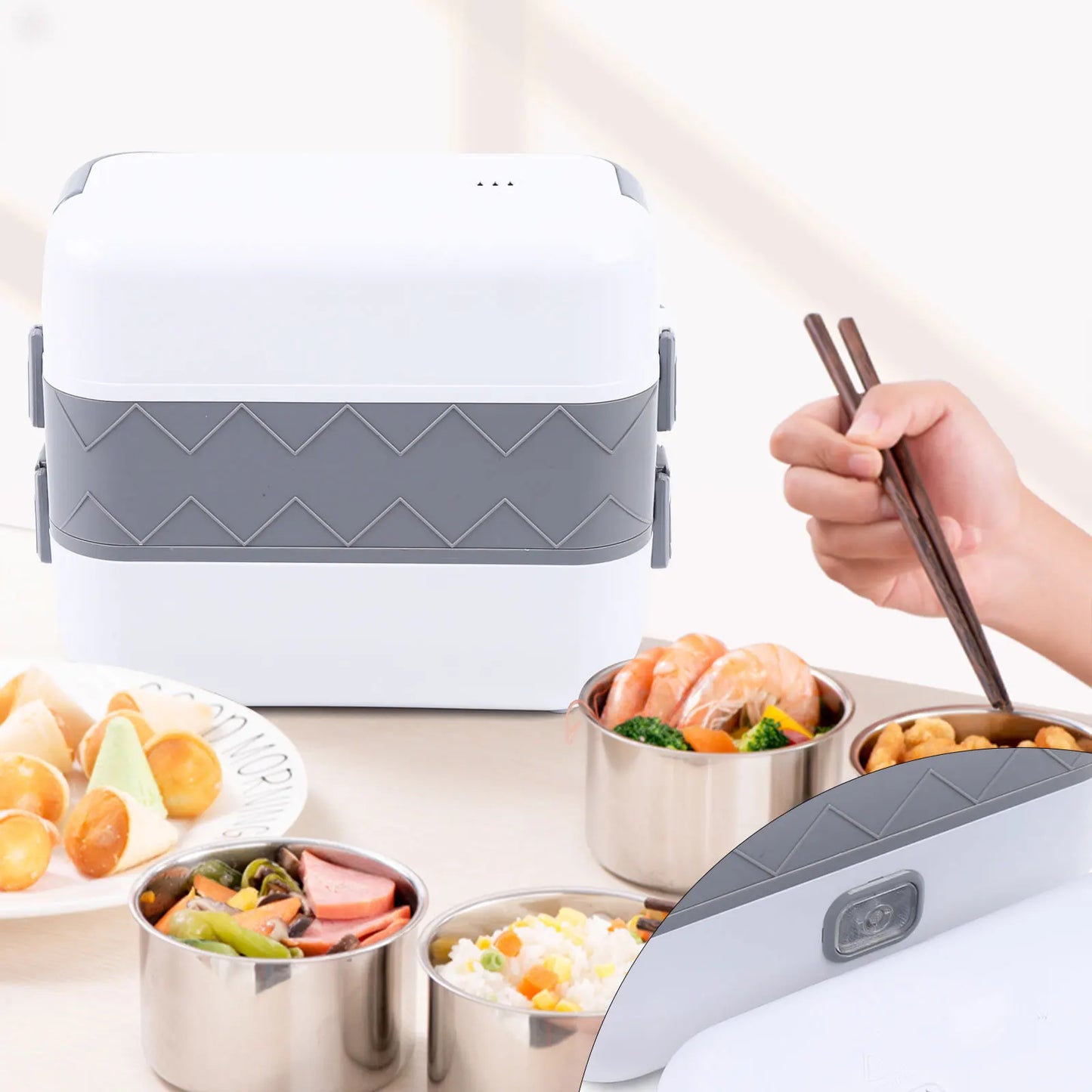 Bymaocar 2 Tier Electric Lunch Box Stainless Steel Heater