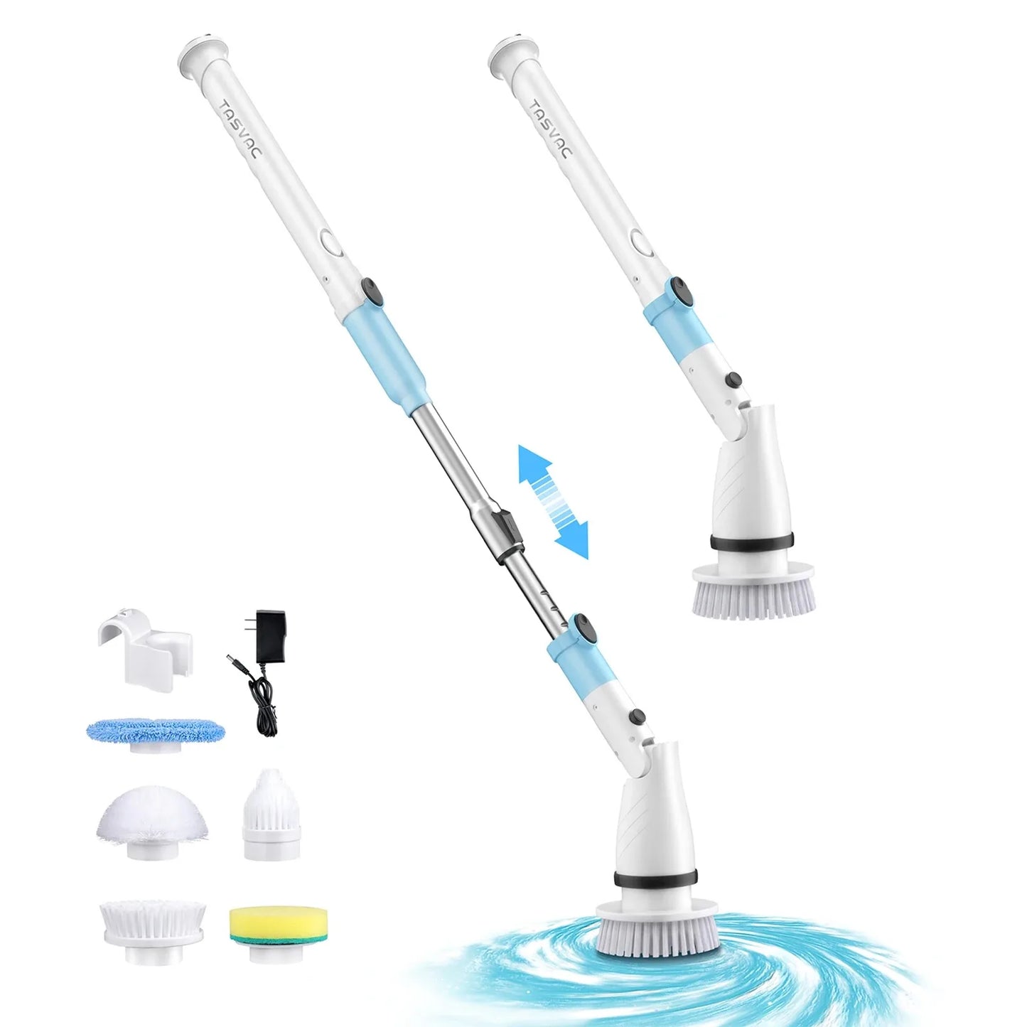 Electric Spin Scrubber Handheld Cordless Cleaning Brush with 5 Replaceable Brushes Extended Handle  450RPM for Bathroom Kitchen