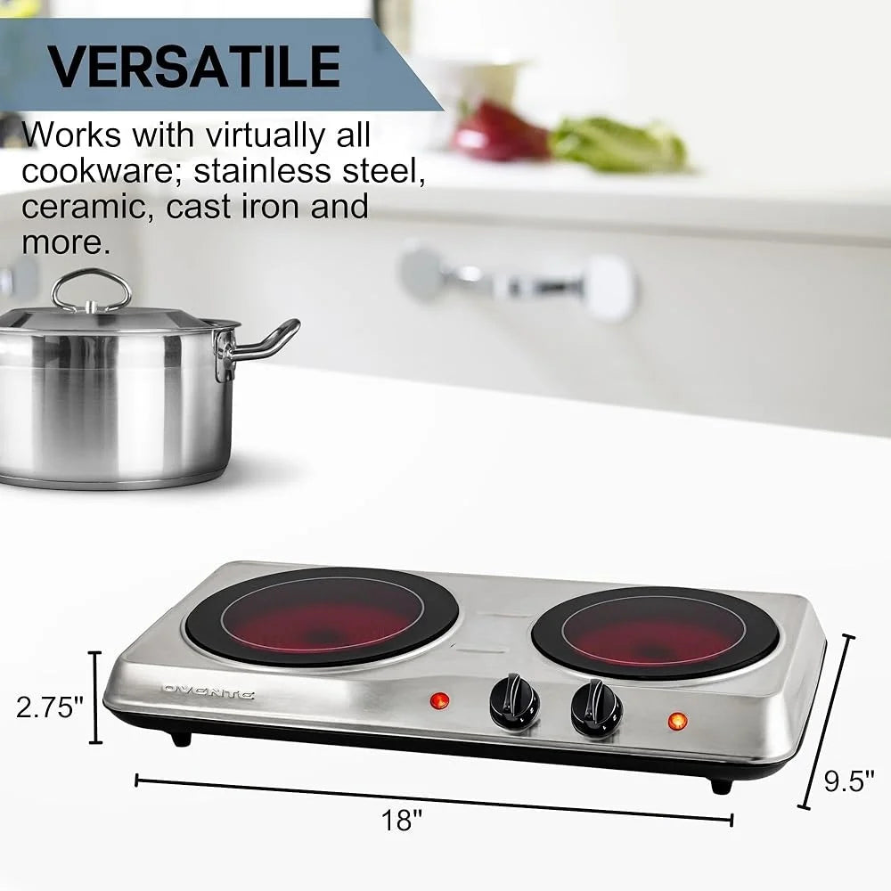 XMSJ 1700W Infrared Double Burner Hot Plate Cooktop