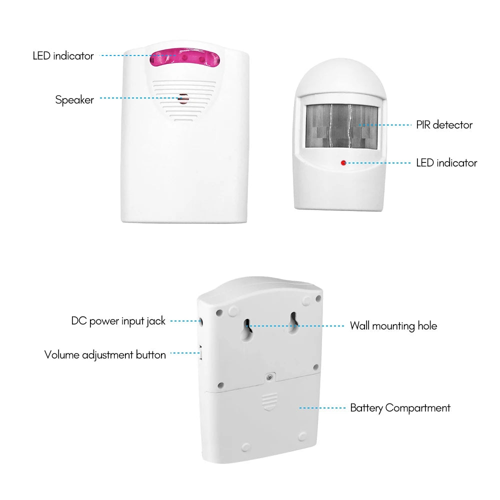 Wireless Driveway Alarm Motion Sensor Doorbell 1 Receiver 2 Transmitters