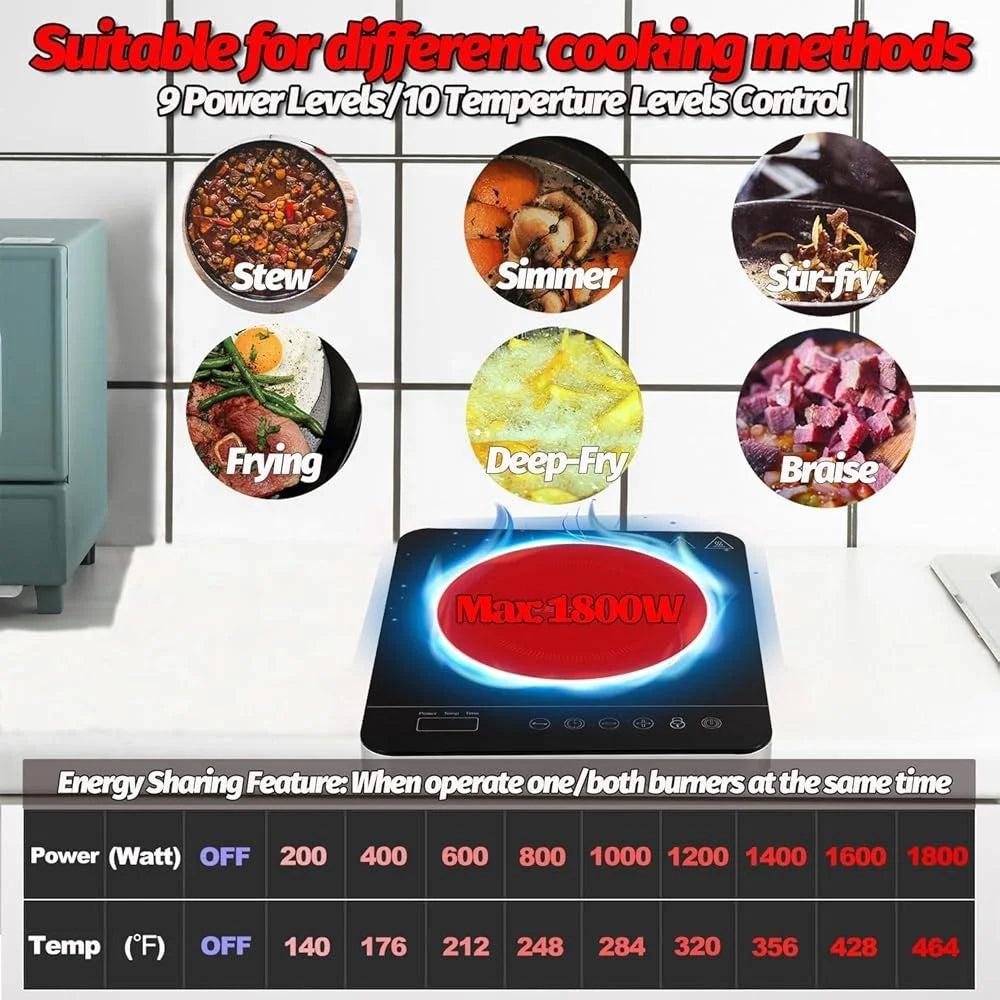 XMSJCooker Induction Cooktop 1800W Portable Single Burner
