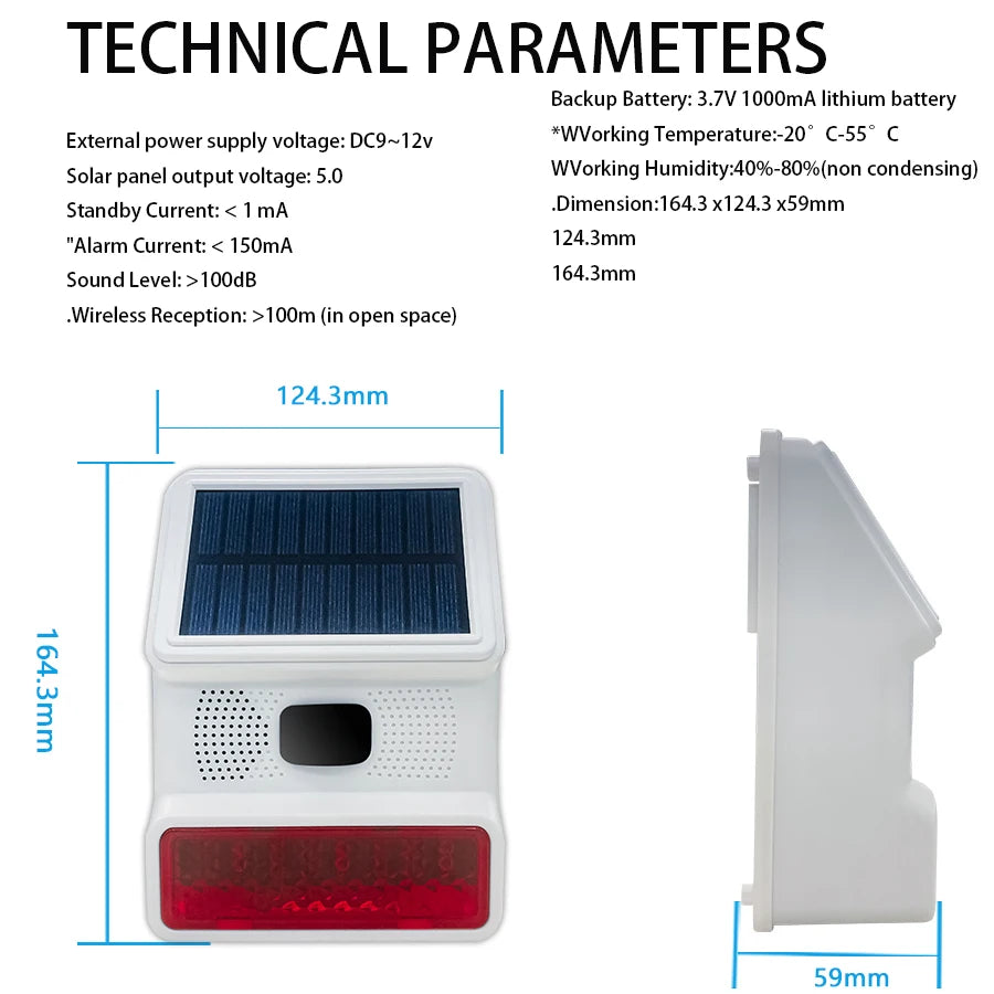 PGST Outdoor Solar Sound And Light Alarm With Motion Sensor 100dB 433MHz