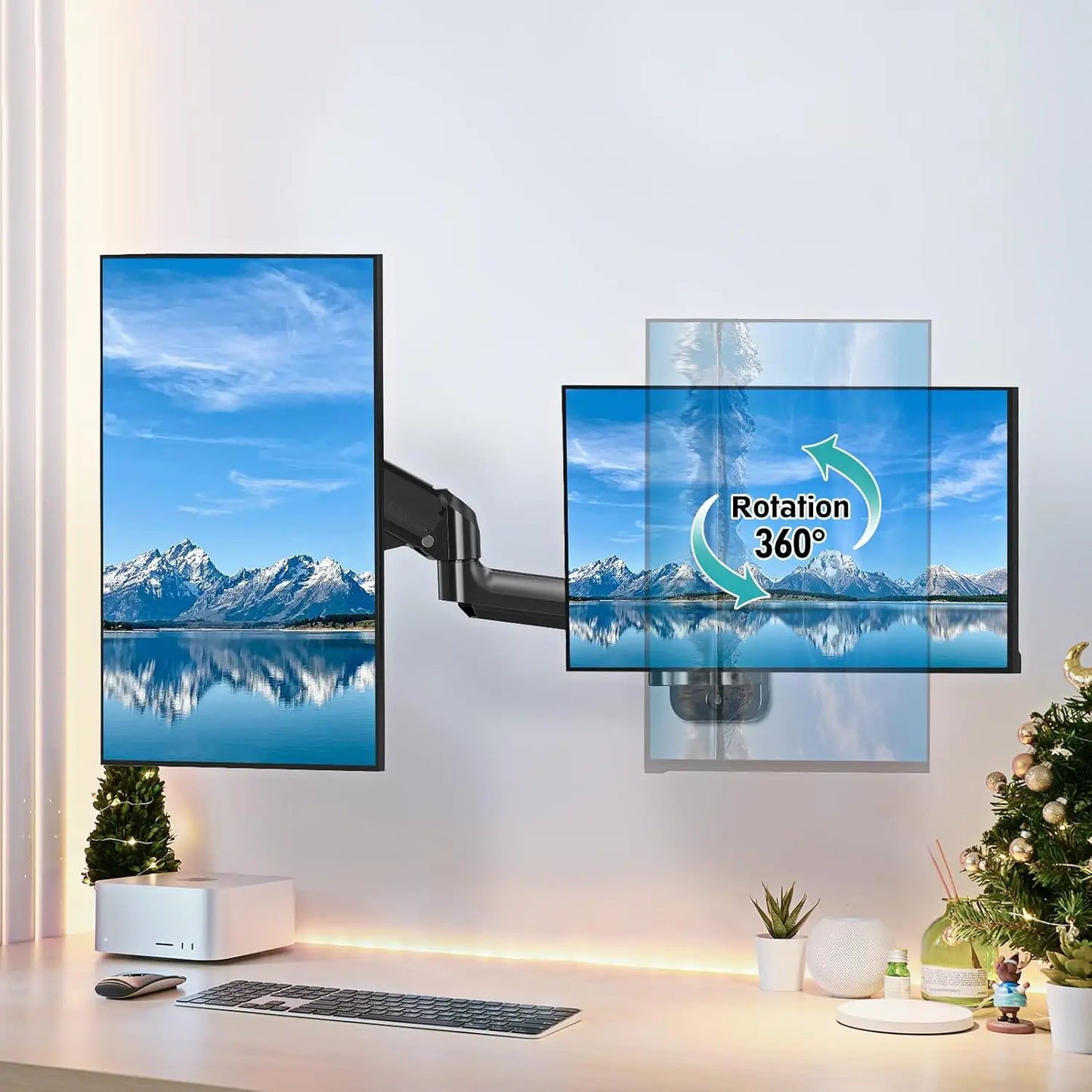 Dual Monitor Wall Mount for 13-32 Inch Screens, Full Motion Gas Spring Arm with VESA Compatibility, Holds 19.8lbs Each
