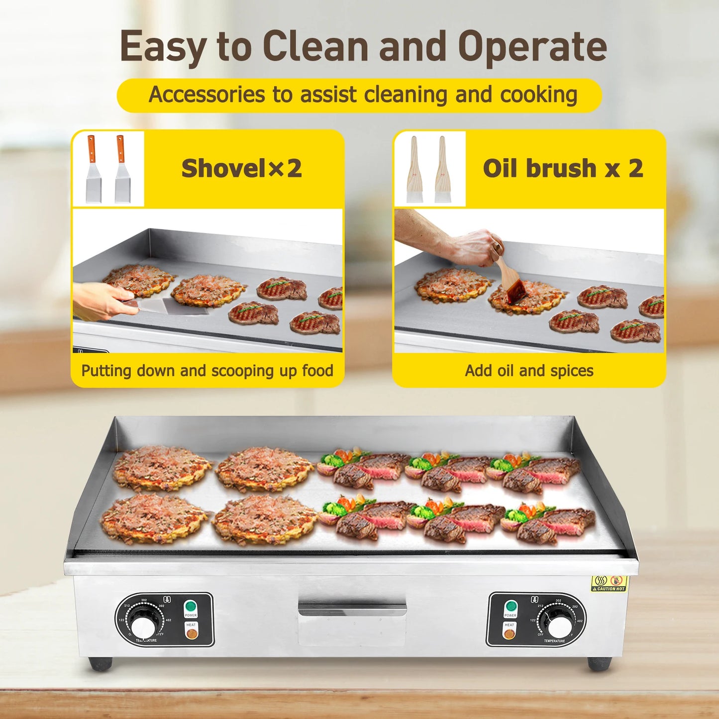 Adoolla 1500W 110V Commercial Electric Grill for CountertopGrill Teppanyaki Nonstick