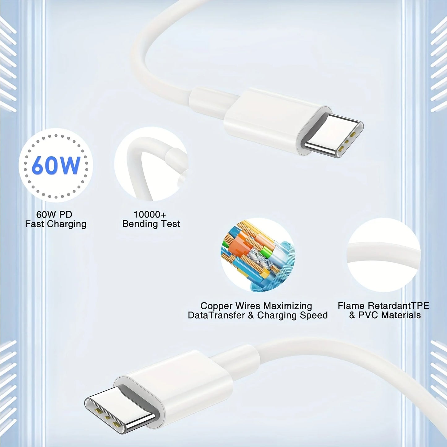 2 Pack 40W USB C Fast Charging Charger Block Cable