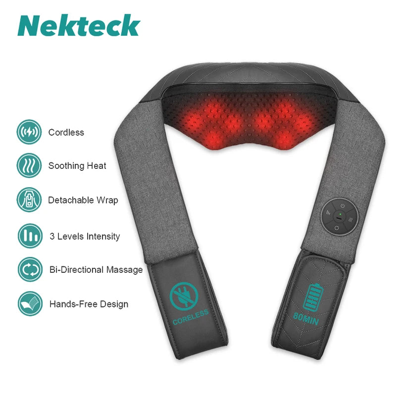Nekteck Cordless Shiatsu Neck Massager With Heat Kneading