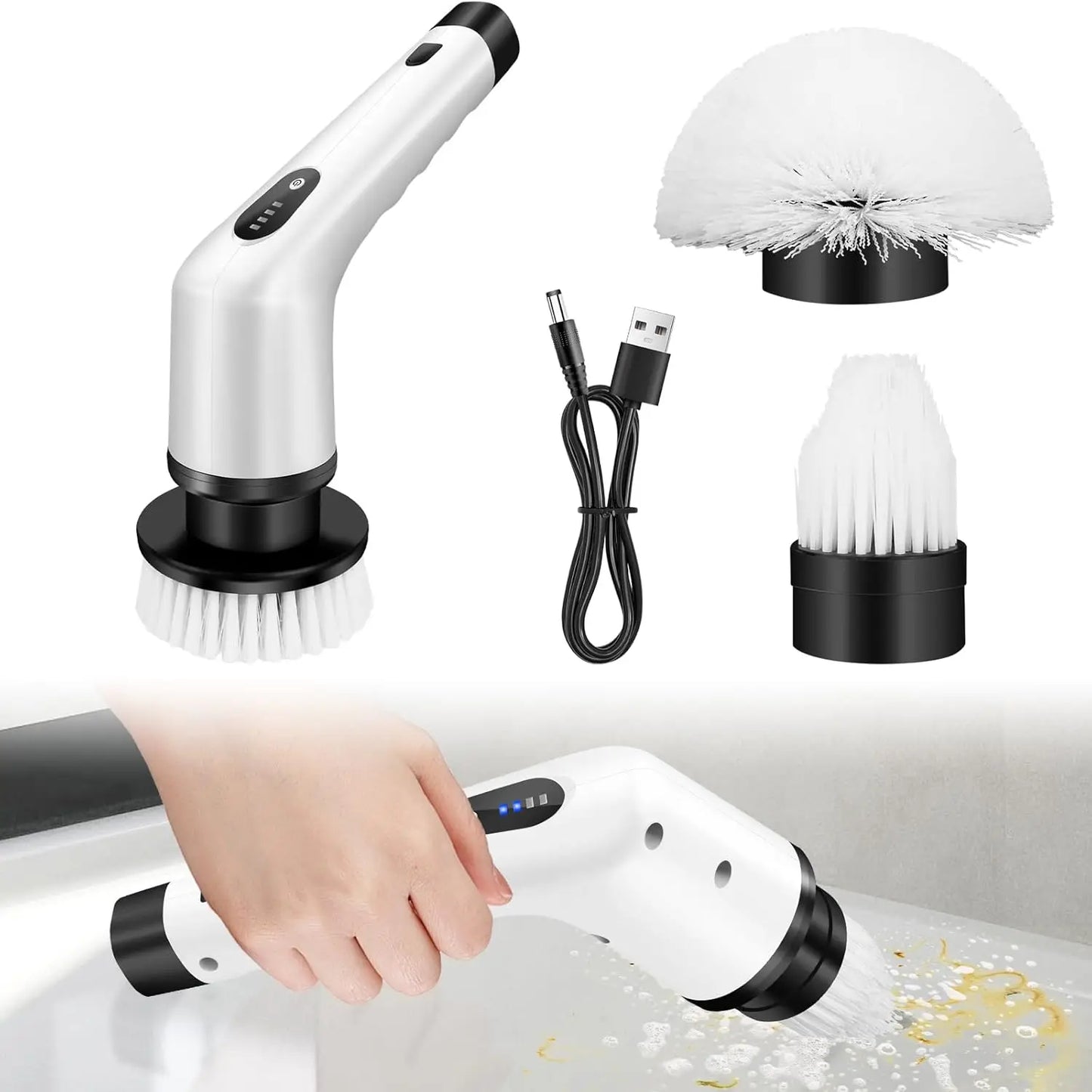 BRIEFNESS Electric Cleaning Brush Spin Scrubber 3 in 1 Cordless Cleaning Brush Handheld Compact Cleaning Tool