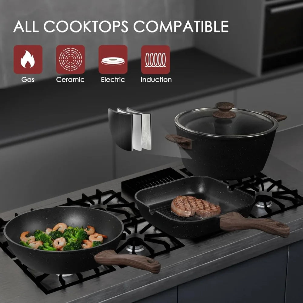 Iosn Nonstick Pots And Pans Cookware Set With Grill Pan