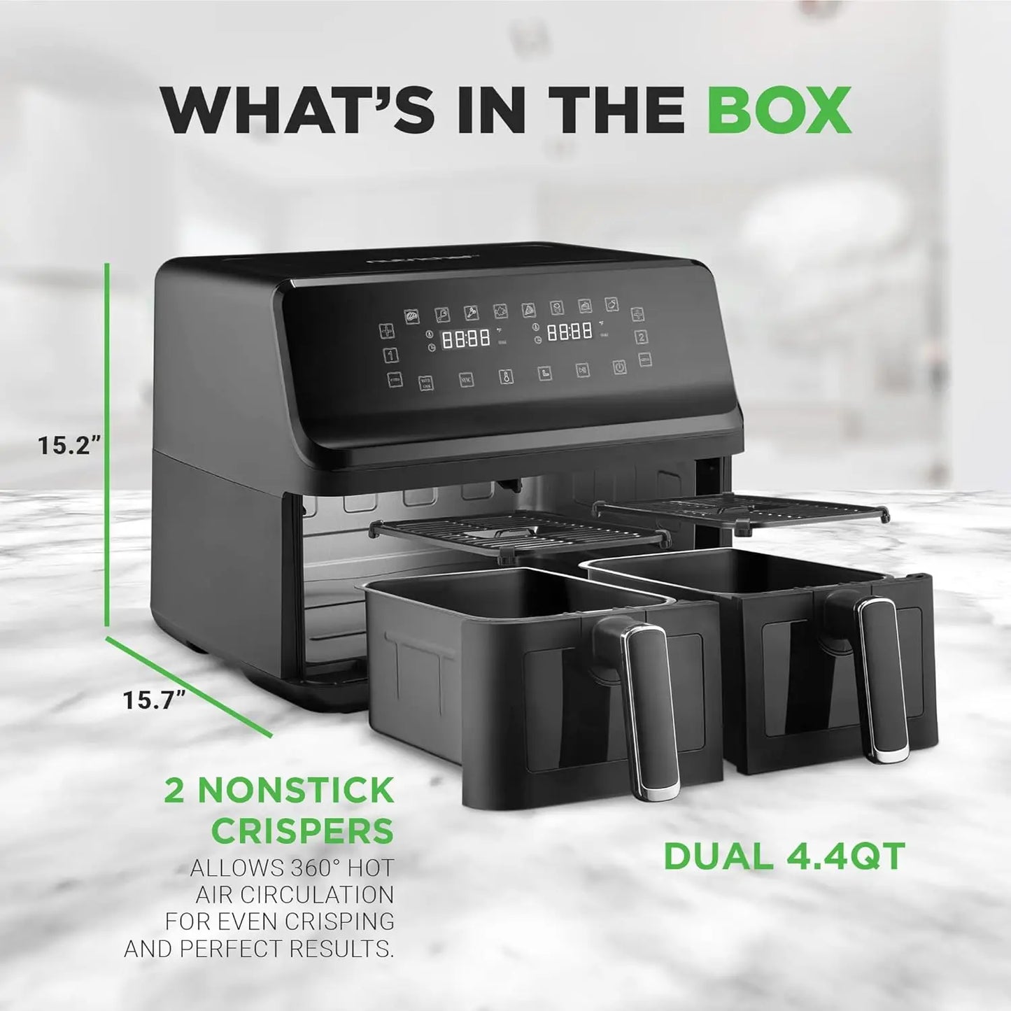 XMSJ Dual Basket Air Fryer With 9 Presets 360 Degree
