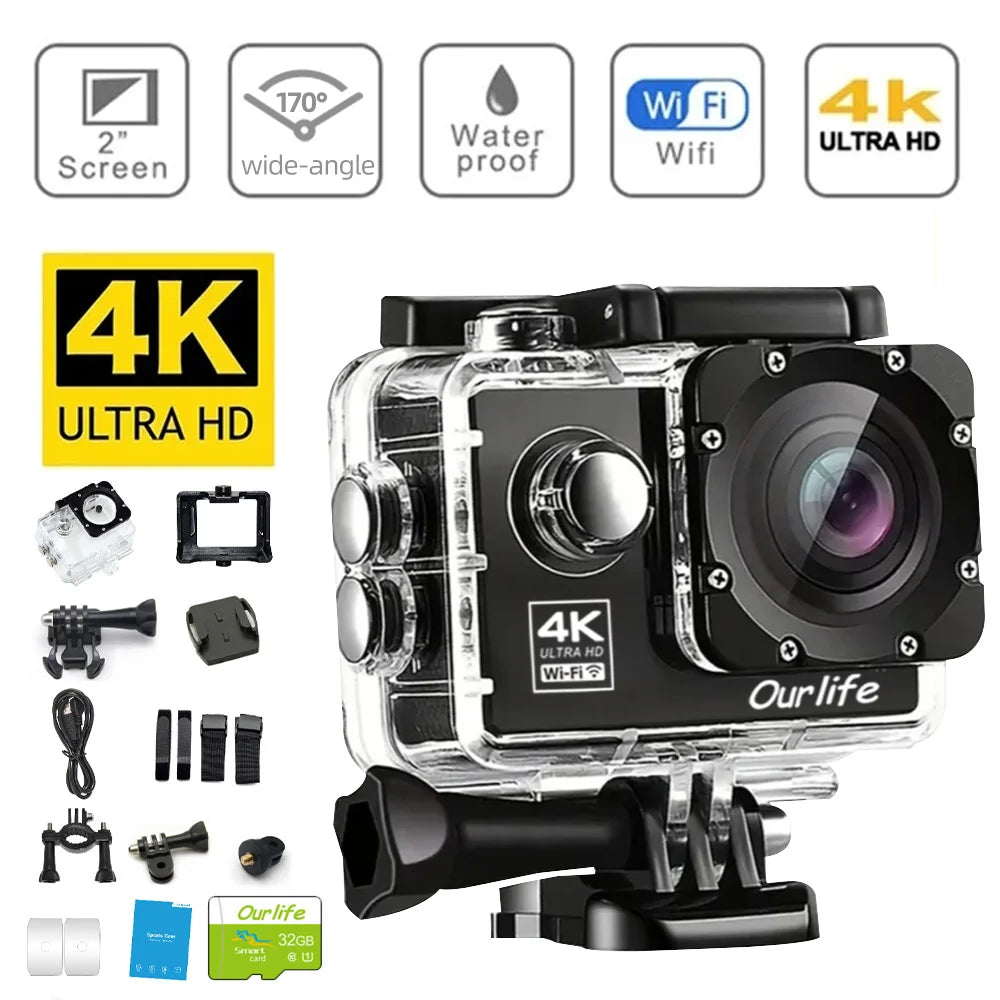 Ourlife Action Camera Ultra HD 4K 30FPS Waterproof 30m