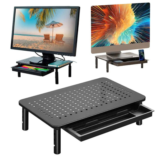 Monitor Stand Riser with Drawer Desk Laptop Stand 3 Height Adjustable Metal Computer Stand for Laptop PC Printer