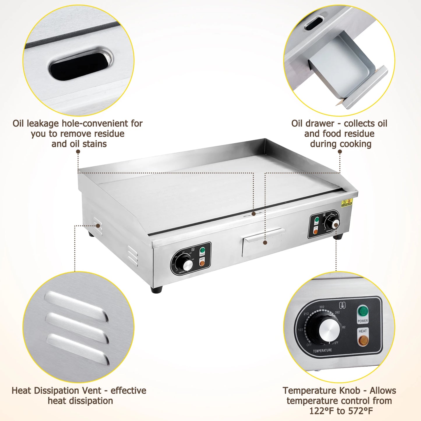 Adoolla 1500W 110V Commercial Electric Grill for CountertopGrill Teppanyaki Nonstick