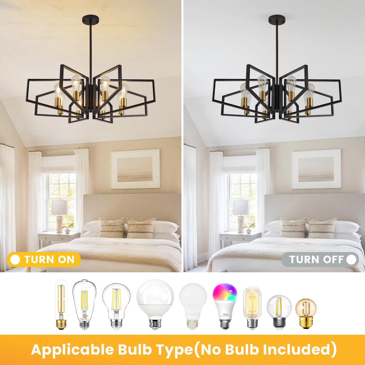 Modern 8-Light Geometric Chandelier With Adjustable Height Pendant