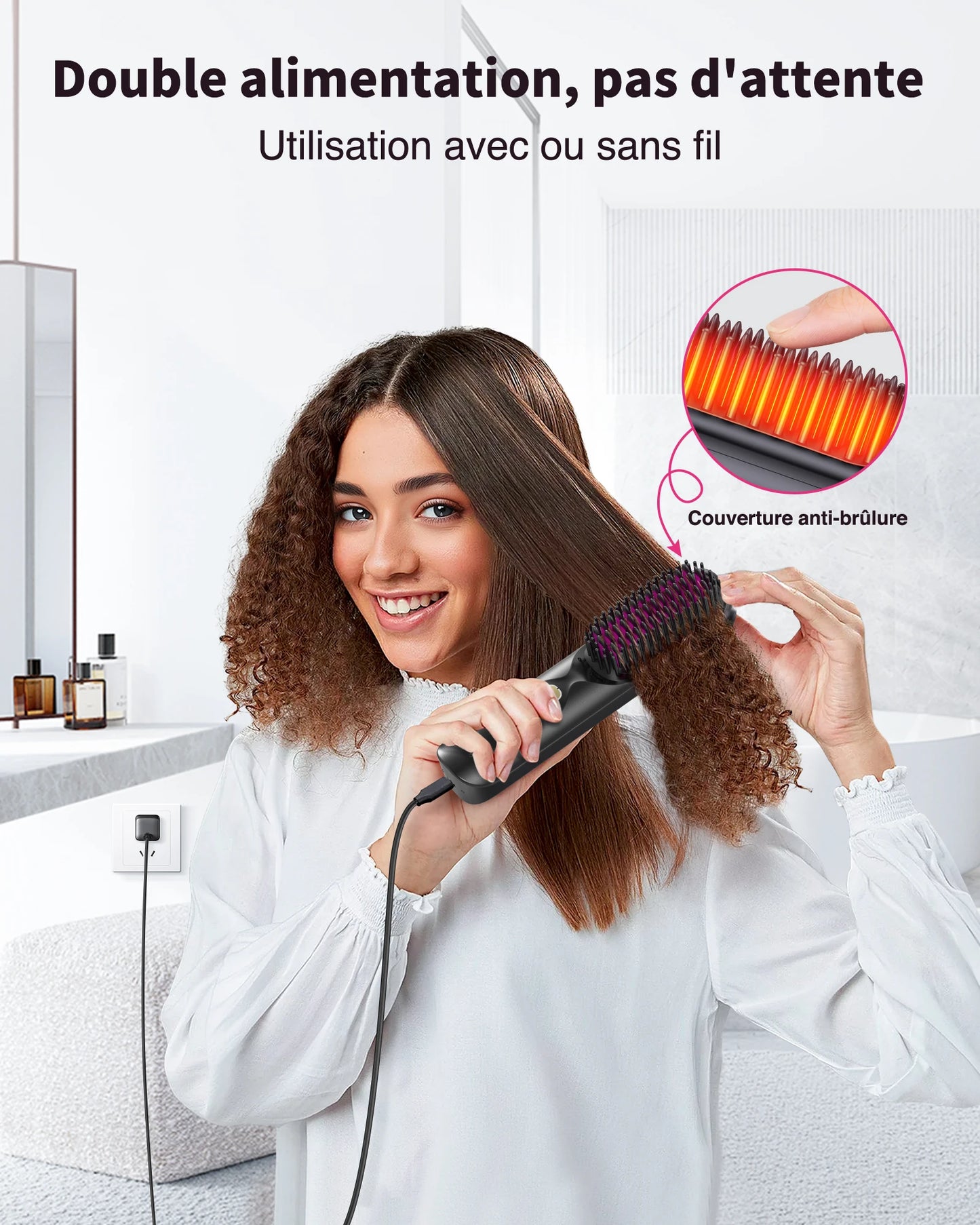 BOPCAL Cordless 2in1 USB Hair Comb Curler 10000mAh Battery