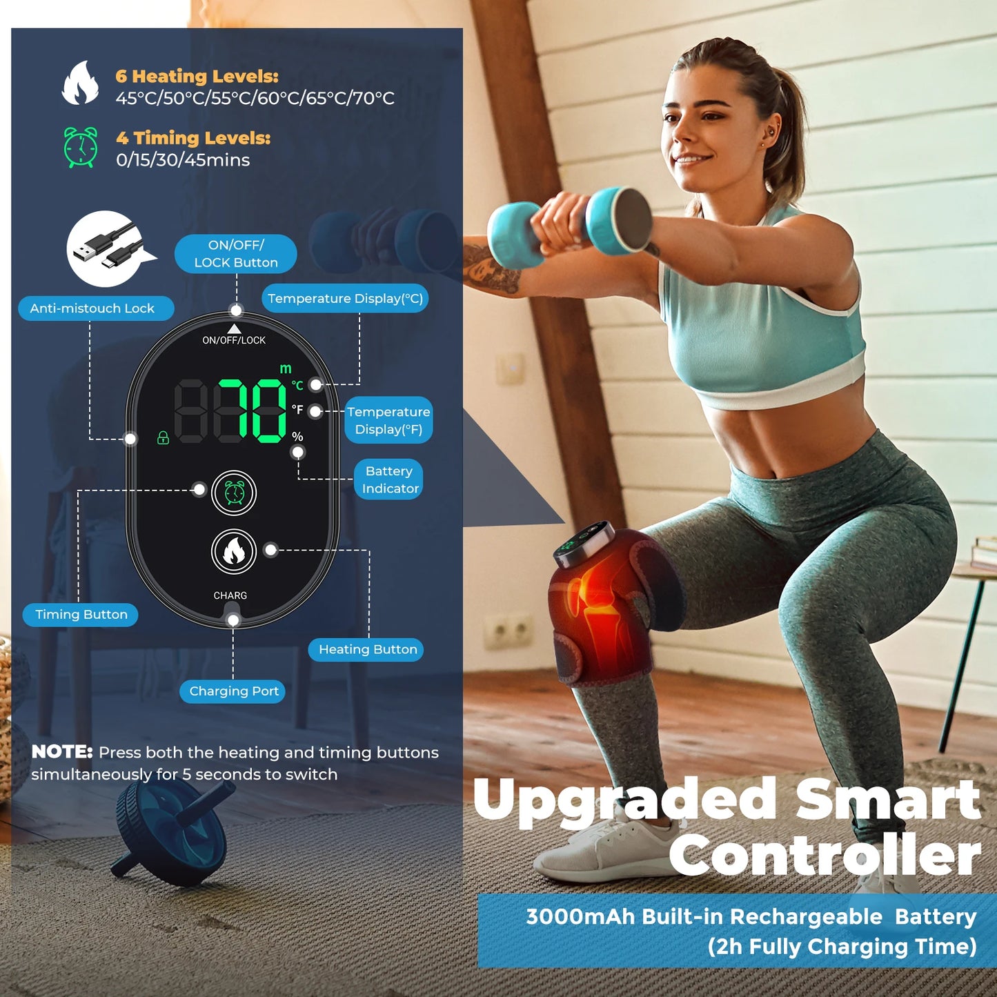 Hailicare Wireless Heating Knee Brace For Pain Relief