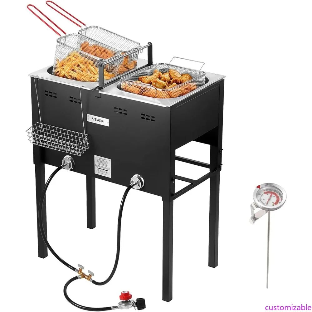 VEVOR Dual Tank Outdoor Propane Deep Fryer Stainless Steel With 3 Baskets