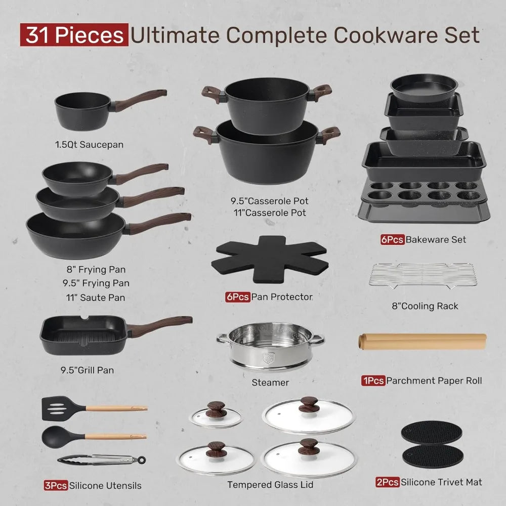 Iosn Nonstick Pots And Pans Cookware Set With Grill Pan