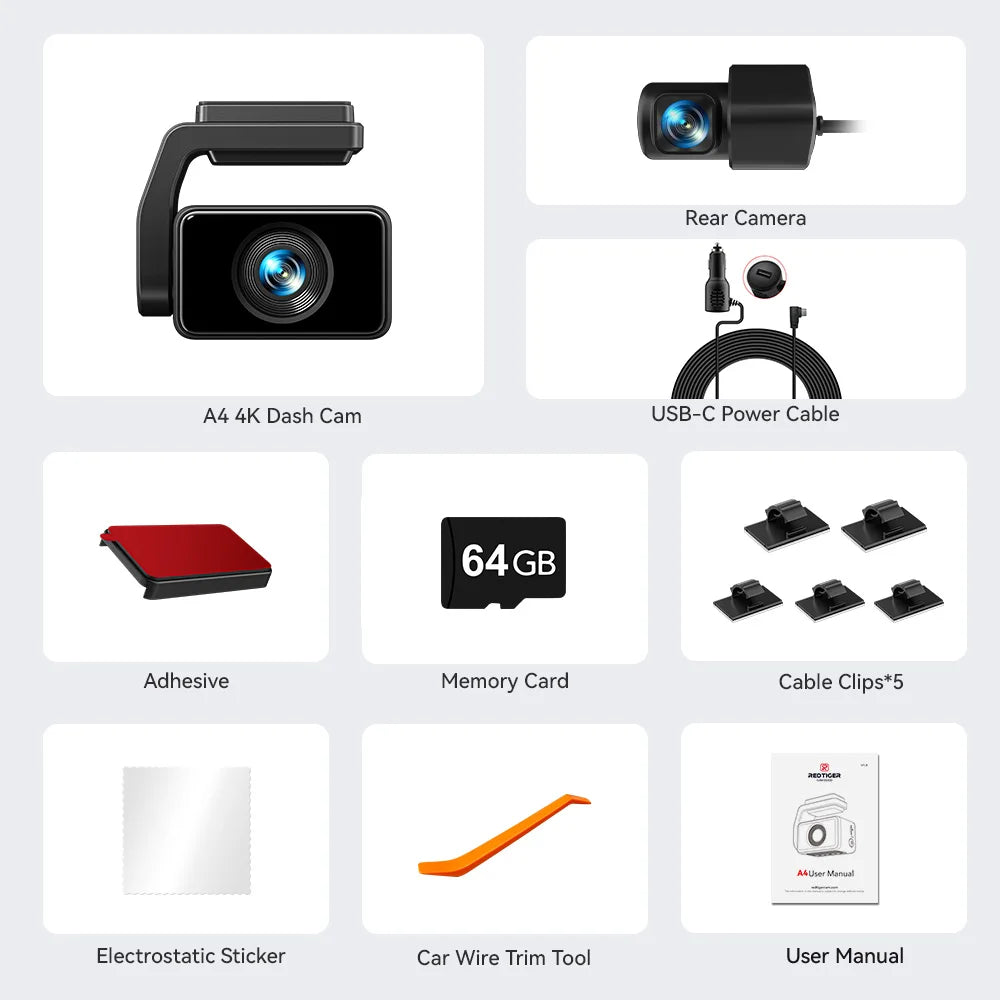 RedTiger Dash Cam Front And Rear 4K Drive Recorder GPS