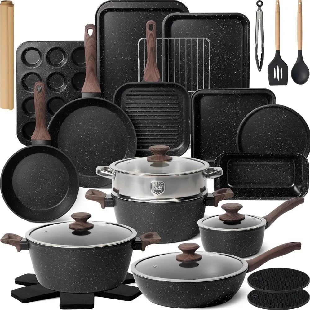 Iosn Nonstick Pots And Pans Cookware Set With Grill Pan