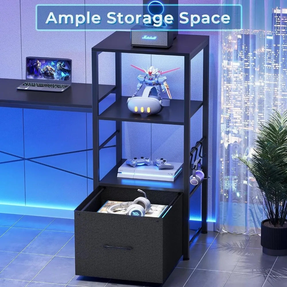 Warran L Shaped Gaming Desk With LED Lights and Storage