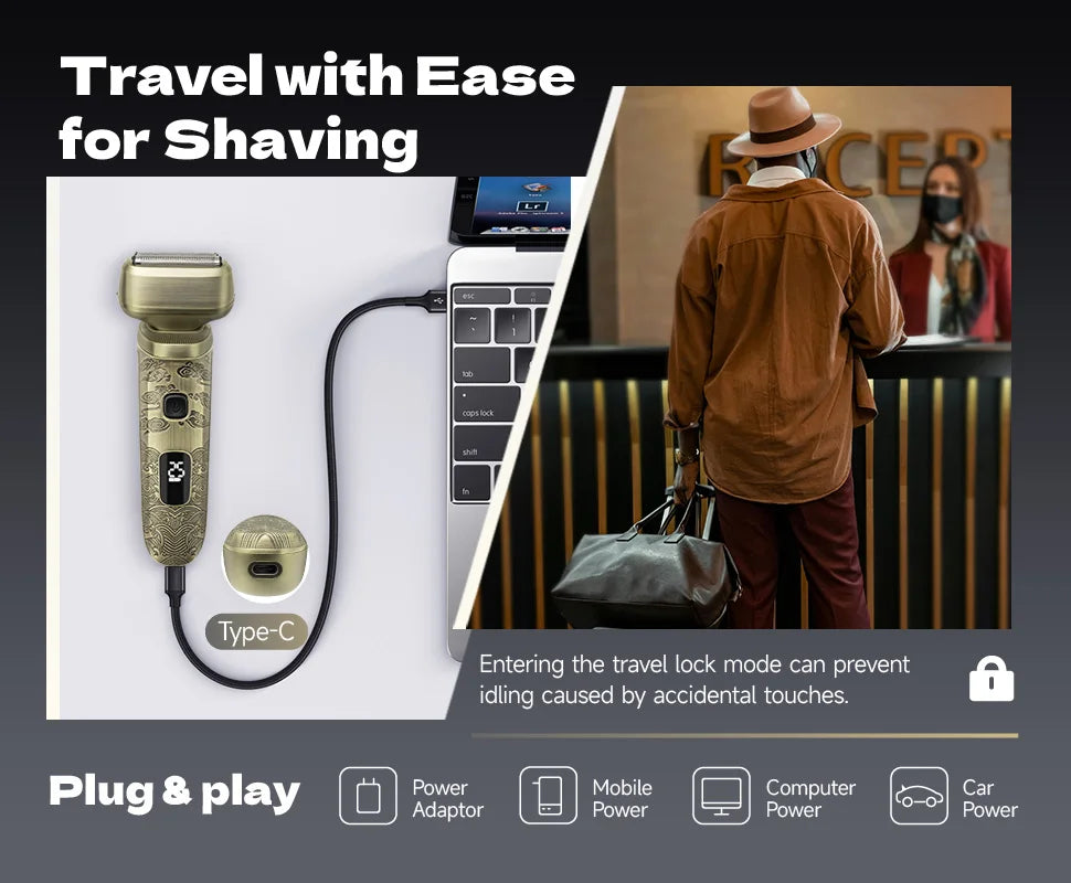 Oudim Bald Head Shaver Four Floating Blades Wet Dry Rechargeable