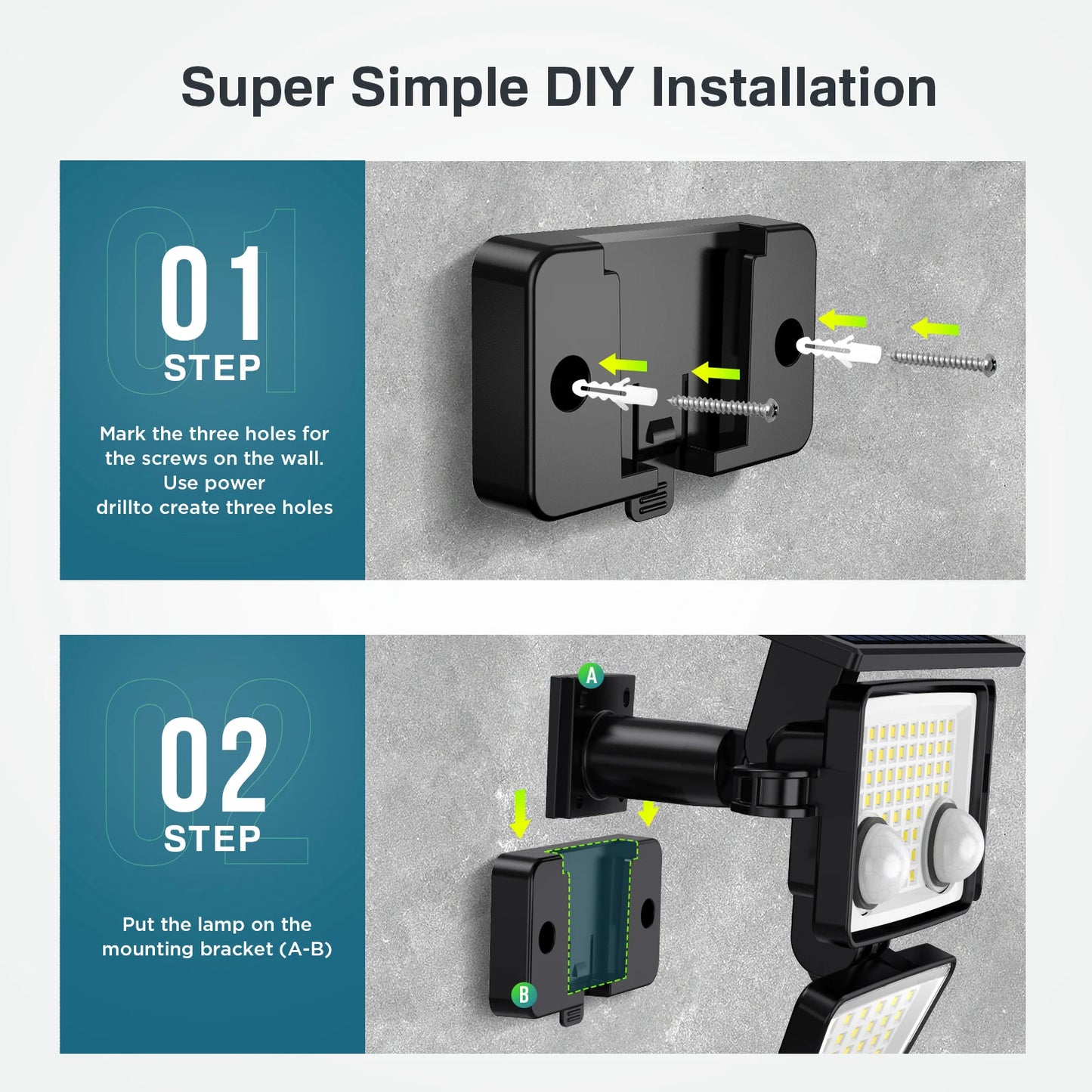SZRSTH Solar Outdoor Lights 3000LM LED Motion Sensor Flood Security
