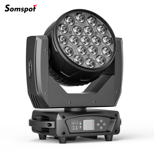 Somspot 19x15W LED Moving Head Lights RGBW Beam Stage Effect Lighting Projector Focusing Light Zoom Wash Lights for Disco Party