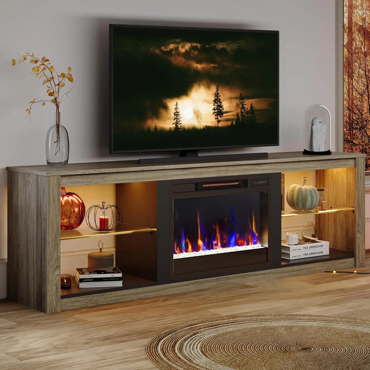 Wooden Fireplace TV Stand With Electric Fireplace Media Console