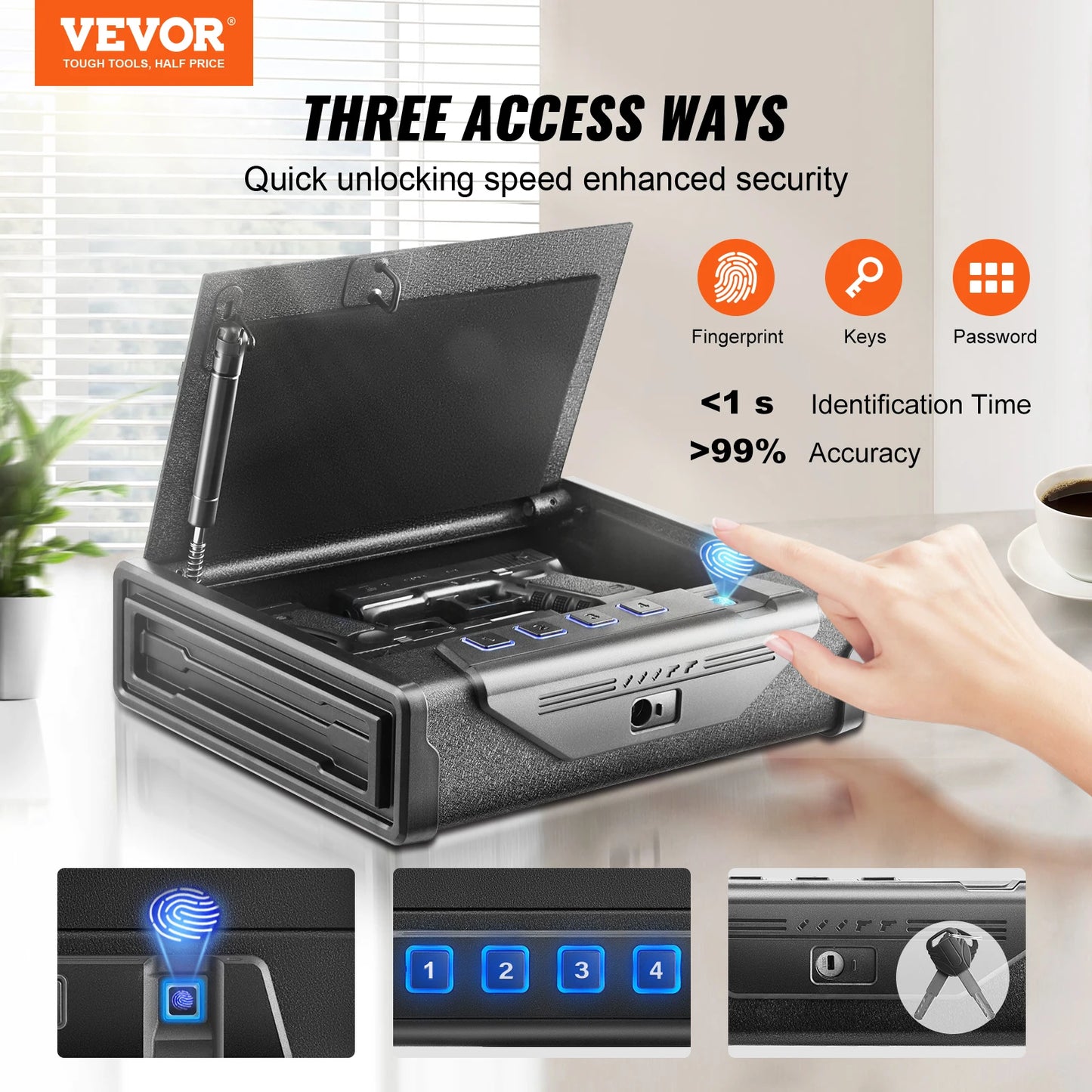 VEVOR Gun Safe Pistol Safe Three Way Quick Access Biometric
