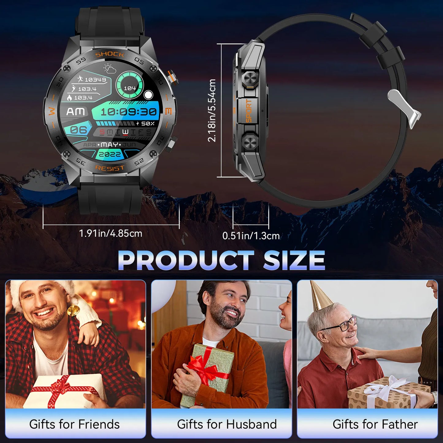 LaNikar Military Smartwatch For Men With Heart Rate SpO2