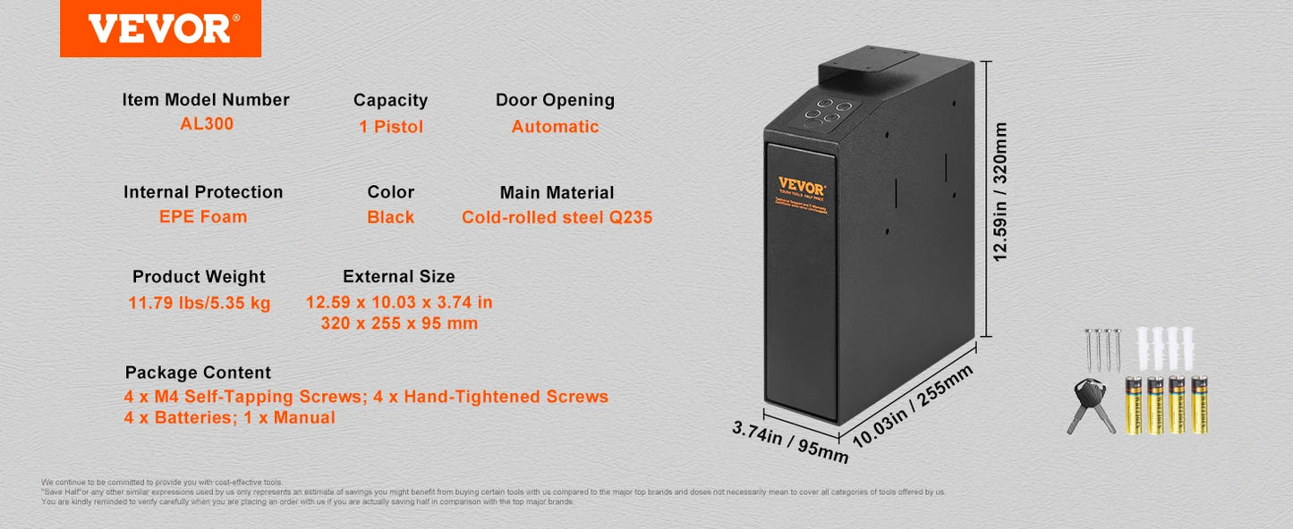 VEVOR Gun Safe Pistol Safe Three Way Quick Access Biometric