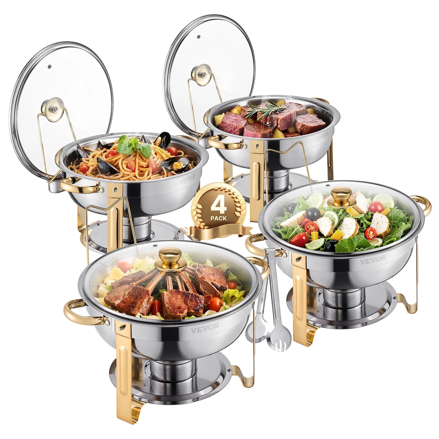 SucceBuy Stainless Steel Chafing Dish Buffet Set With Glass Lid