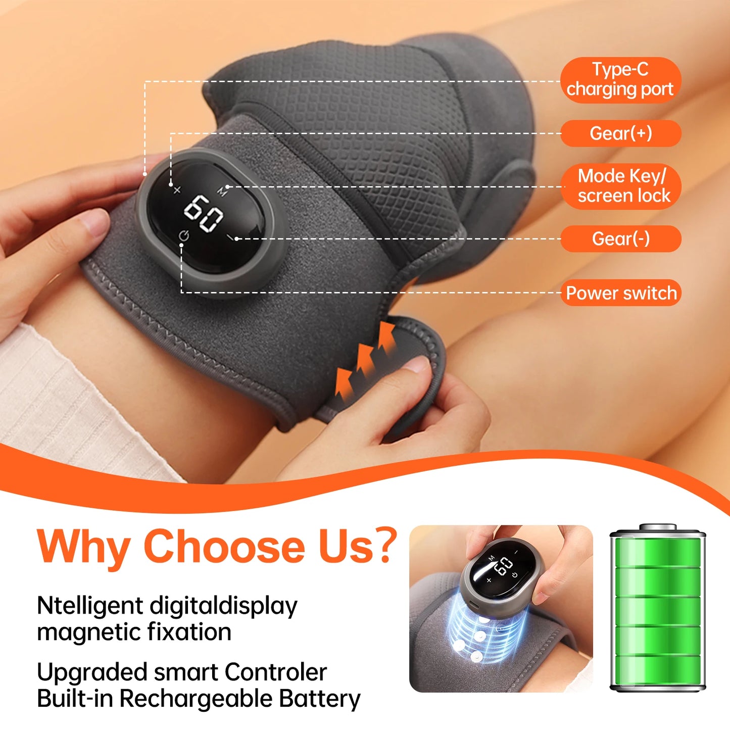 HOMEMASSA Cordless Knee Massager With Heat And Vibration