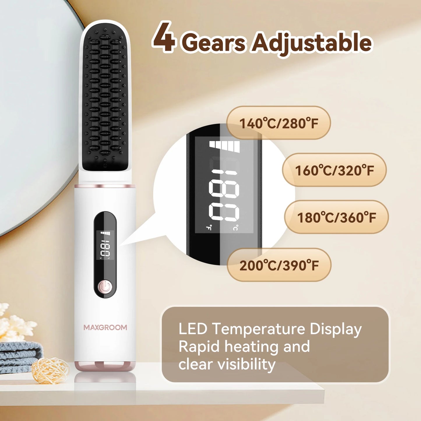 MAXGROOM Cordless Hair Straightener Brush Ionic Beard Comb