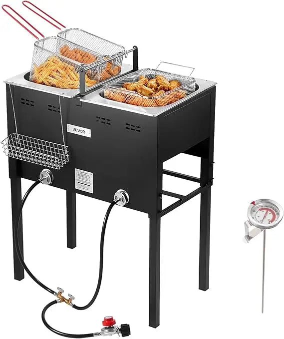 VEVOR Dual Tank Outdoor Propane Deep Fryer Stainless Steel With 3 Baskets