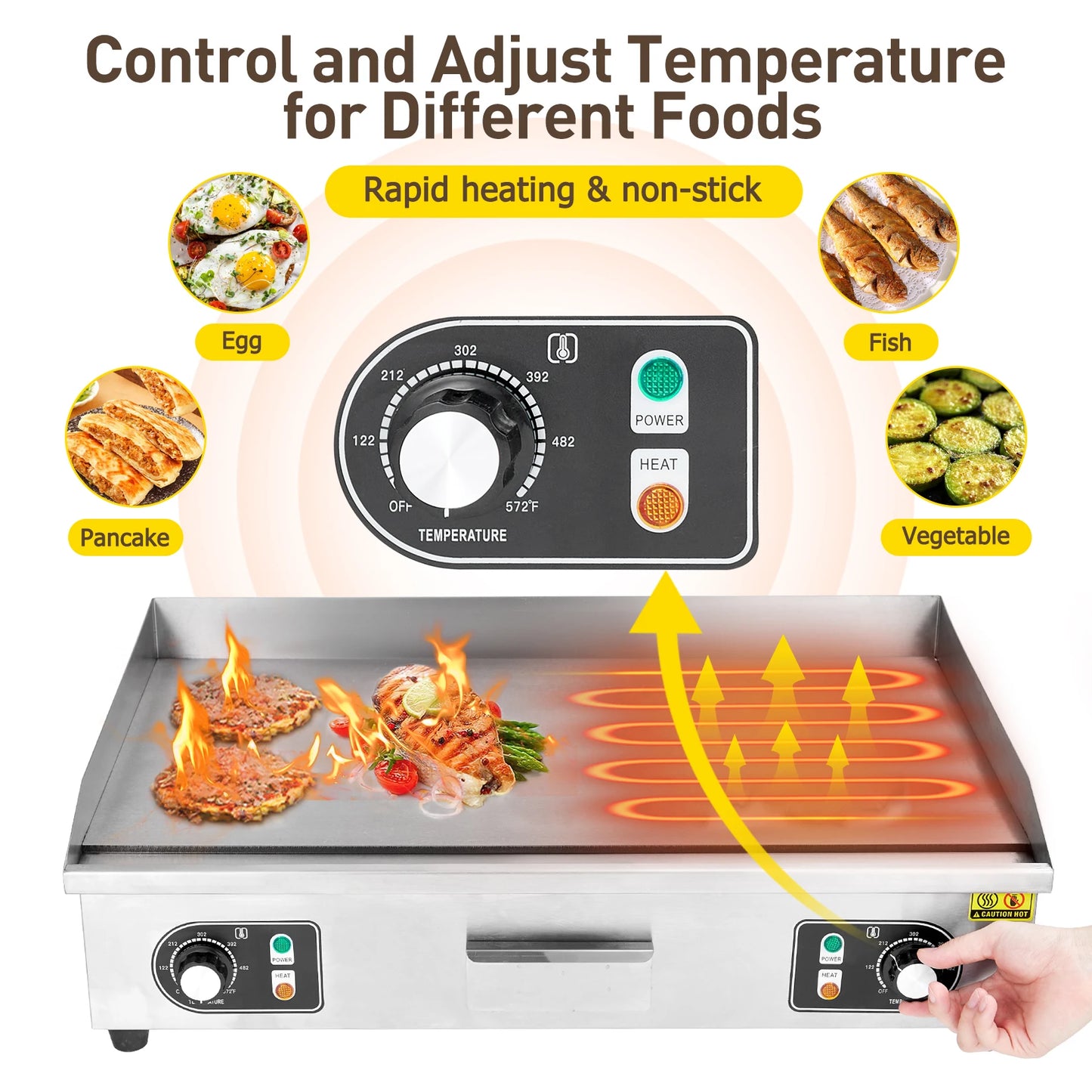 Adoolla 1500W 110V Commercial Electric Grill for CountertopGrill Teppanyaki Nonstick