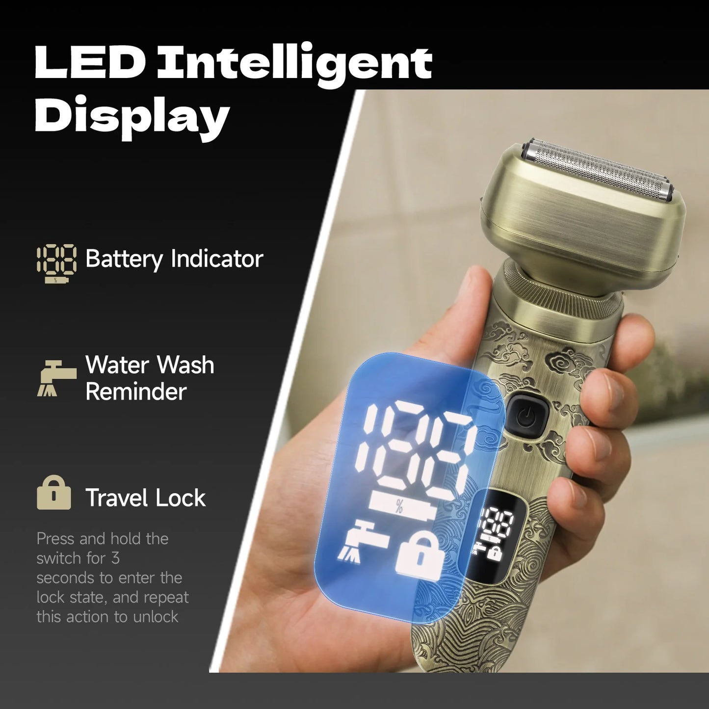 Oudim Bald Head Shaver Four Floating Blades Wet Dry Rechargeable