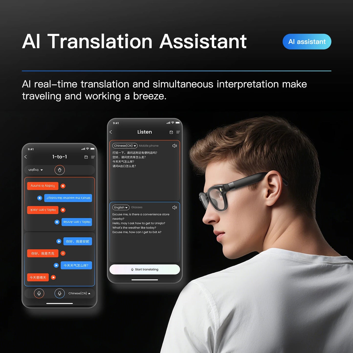 EIGIIS AI Smart Glasses With Bluetooth Calls AI Translation Waterproof