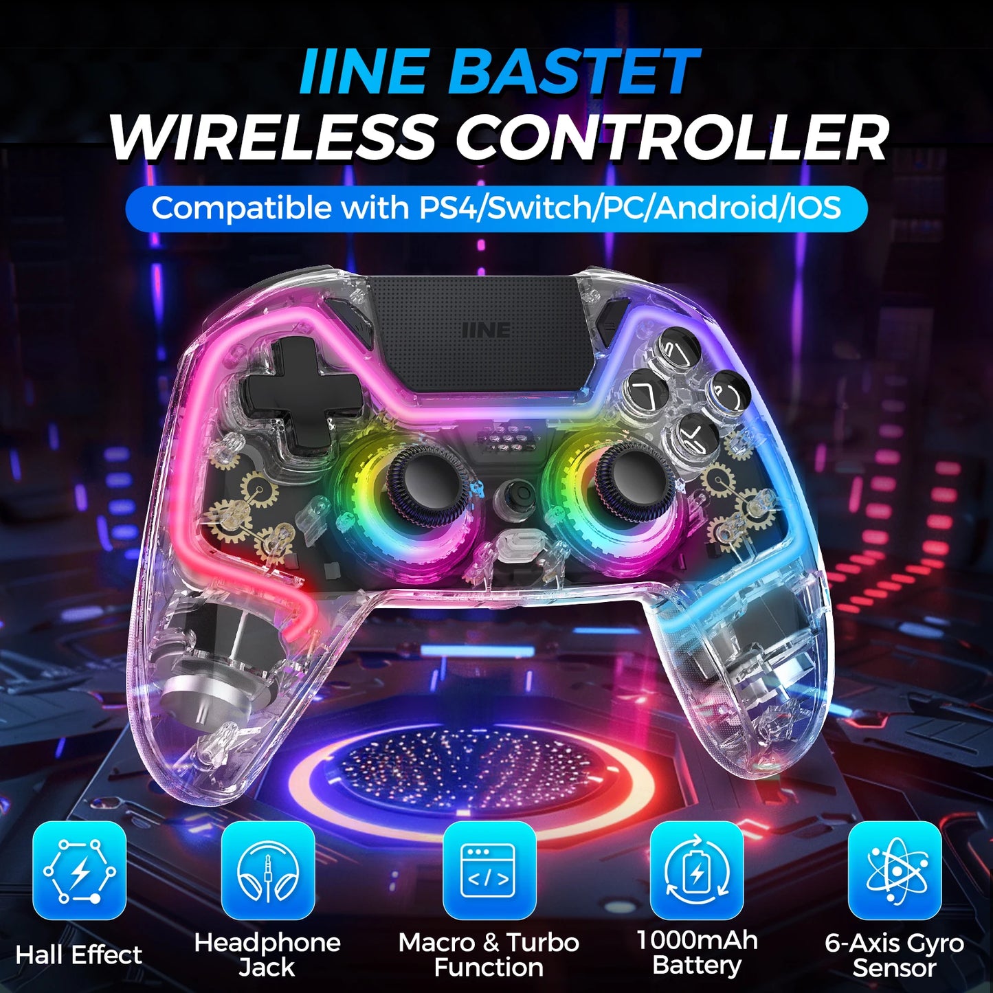 IINE Bastet Wireless Controller For PS4 Switch PC Android iOS