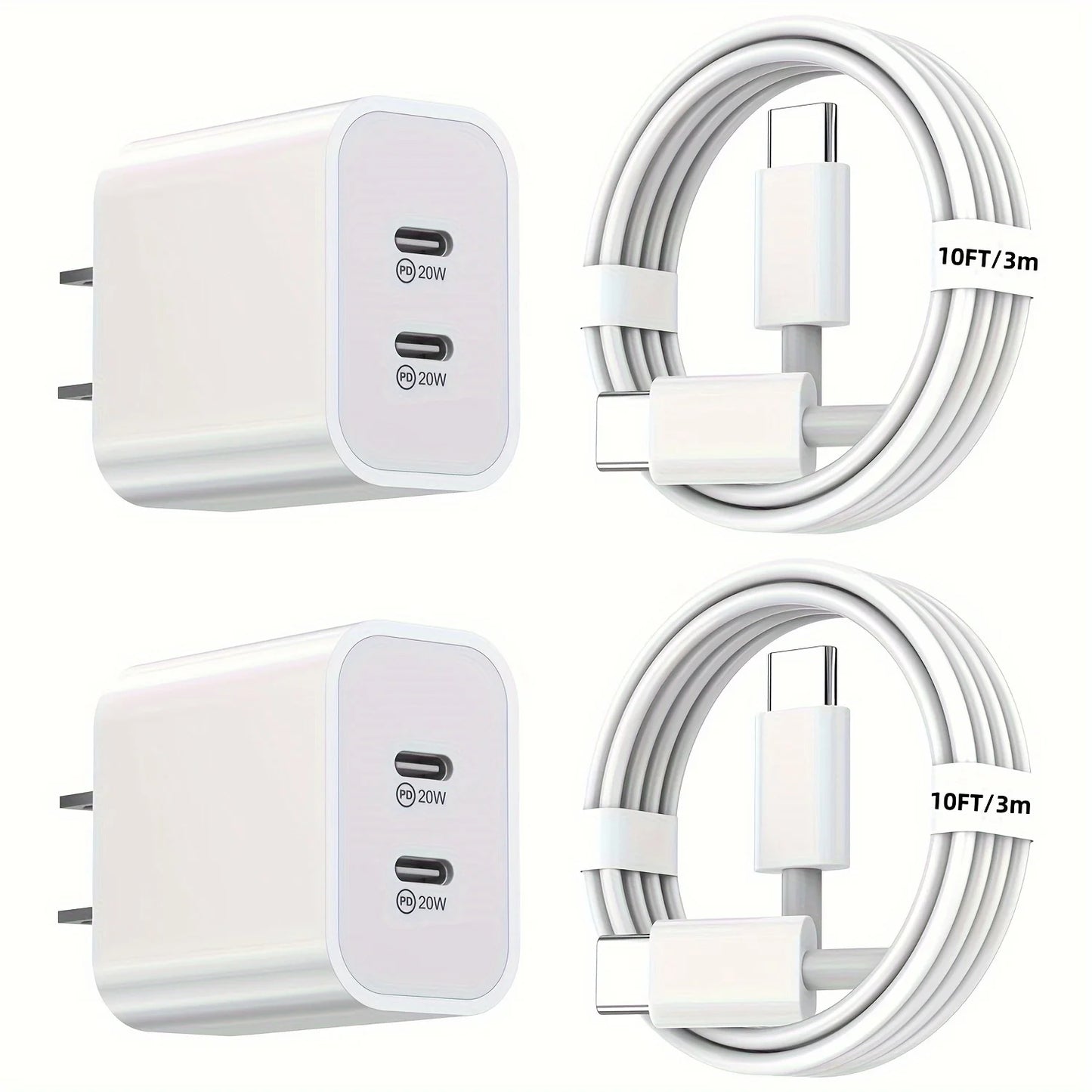 2 Pack 40W USB C Fast Charging Charger Block Cable