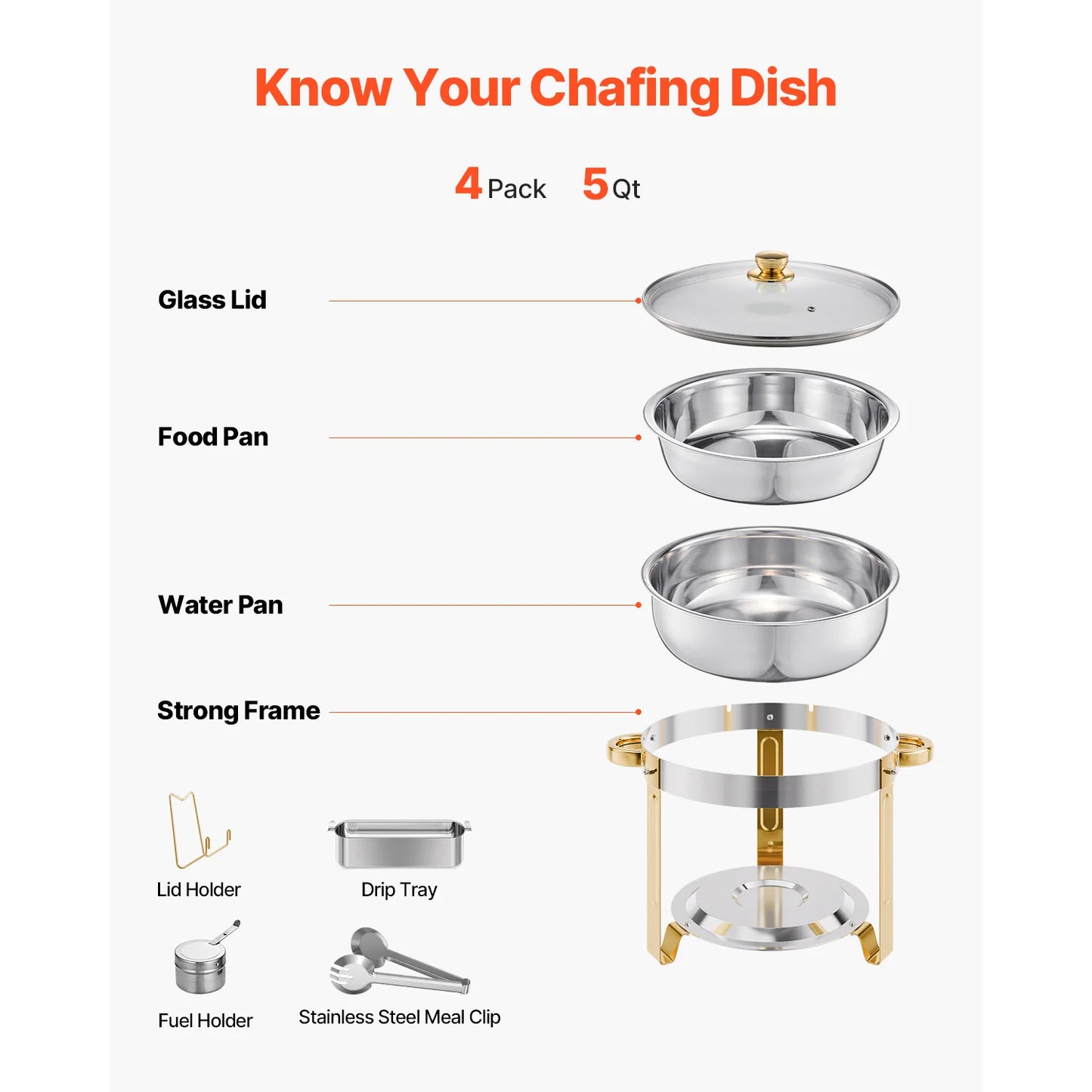 SucceBuy Stainless Steel Chafing Dish Buffet Set With Glass Lid