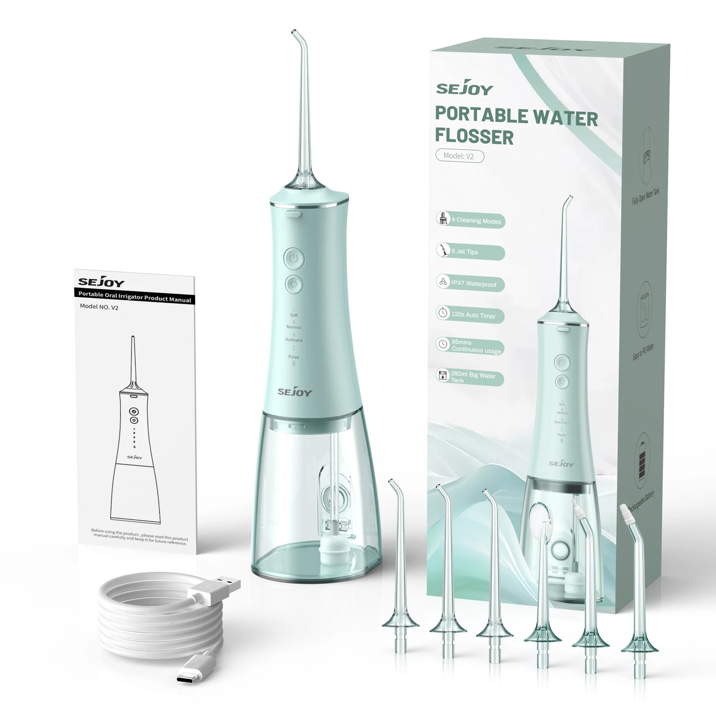 Sejoy Water Flosser Portable Cordless Oral Irrigator 6 Jets