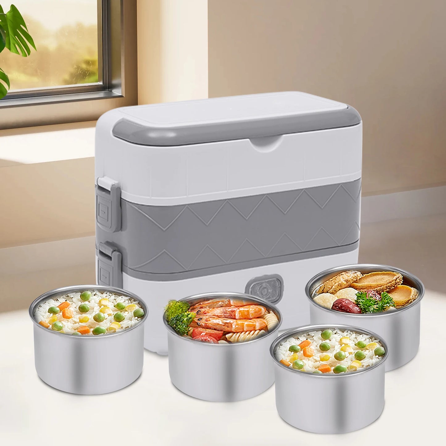 Bymaocar 2 Tier Electric Lunch Box Stainless Steel Heater